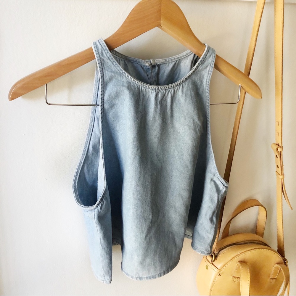American Apparel Denim Open Back Crop Top Small - Picture 2 of 7